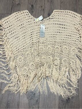 Crochet fringe coverup cream boho festival Coachella